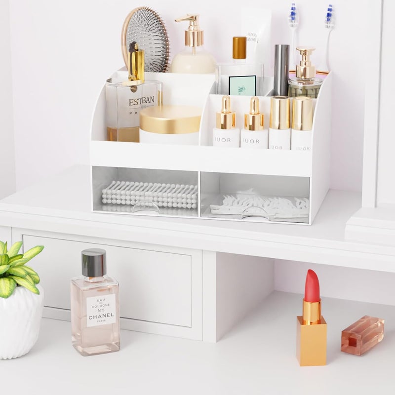 COMFYROOM Makeup Organizer with Drawers, Cosmetic Storage for Dresser Vanity and Bathroom Countertop, Beauty Holder for Lipstick Brush, Skincare Organizer for Vanity, Cosmetic Display Case (White-2P) - Image 5